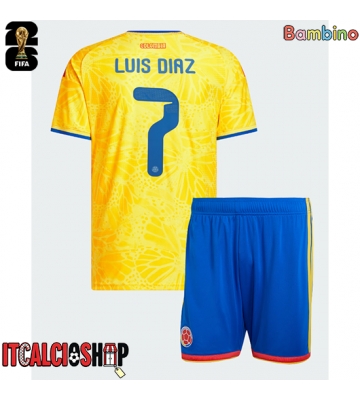 Colombia Luis Diaz #7 Prima Maglia Bambino Mondiali 2026 Manica Corta (+ Pantaloni corti)